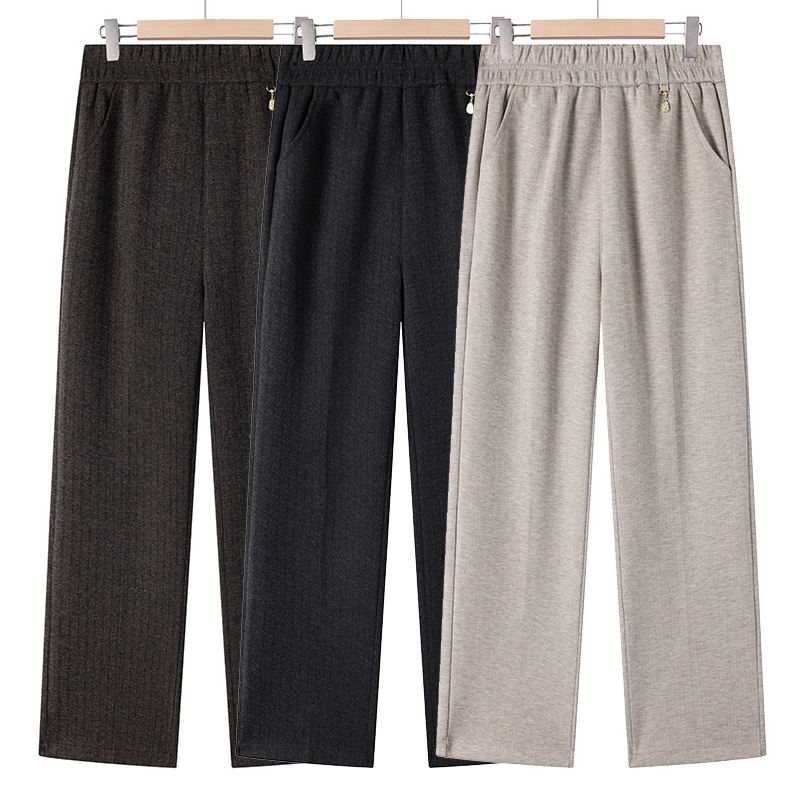 妈妈秋冬高腰直筒裤休闲裤百搭裤子中老年女长裤宽松加厚毛呢外穿