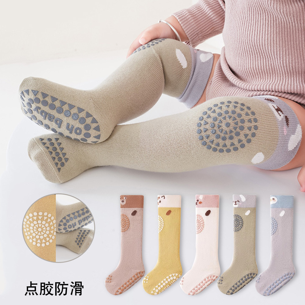 婴儿长筒护膝袜春秋款新生儿地板学步防滑袜宝宝爬行高筒过膝袜子