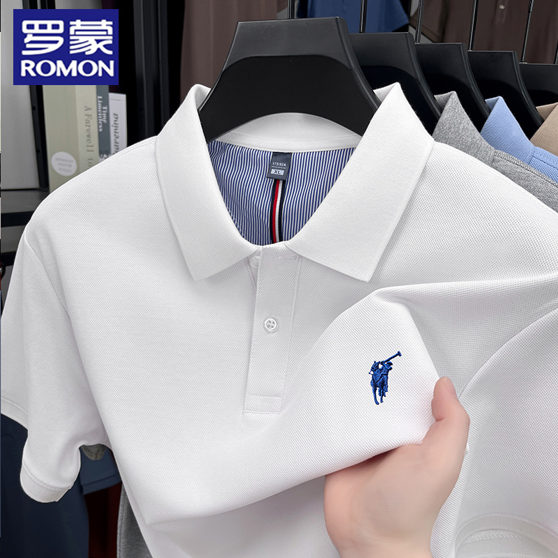 罗蒙夏季爆款男士短袖POLO衫商务休闲简约刺绣翻领半袖T恤上衣潮