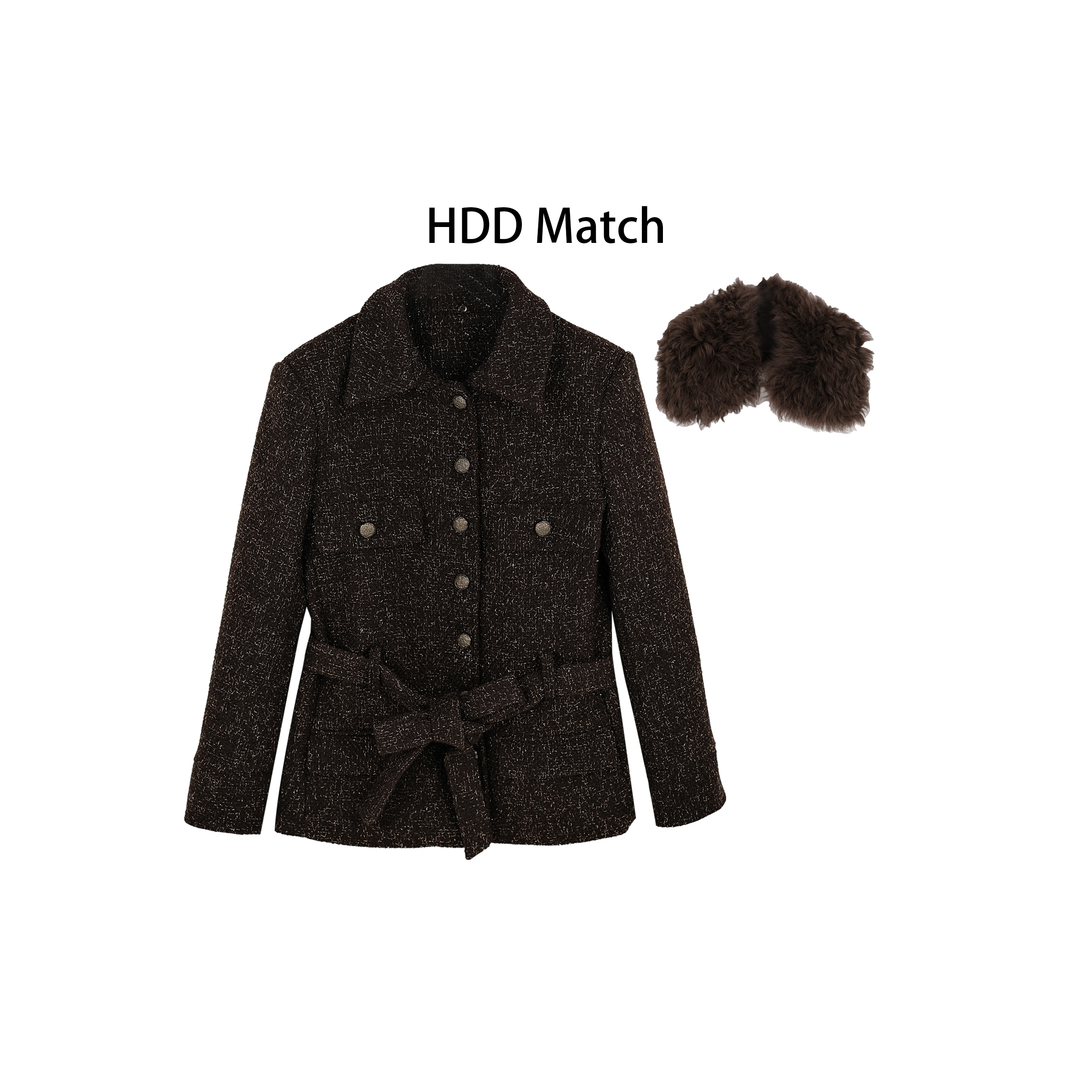 HDD- "咖啡雪顶" 羊毛 女款大毛领定制收腰气质夹棉外套  Y1004
