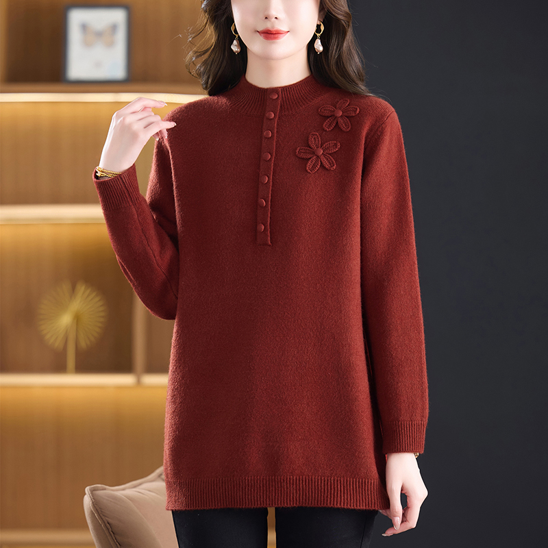 中长款打底衫样时尚2025新款毛衣中老年妈妈冬装大码遮屁股上衣