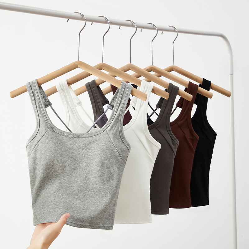 加厚韩版交叉吊带背心女辣妹百搭外穿内搭修身短款带胸垫打底上衣