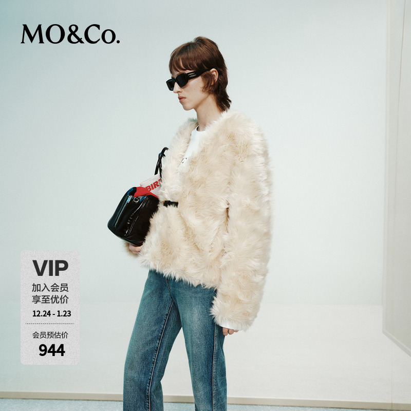MOCO外套RECTO设计师联名冬毛绒无领短款廓形MBD4COT044