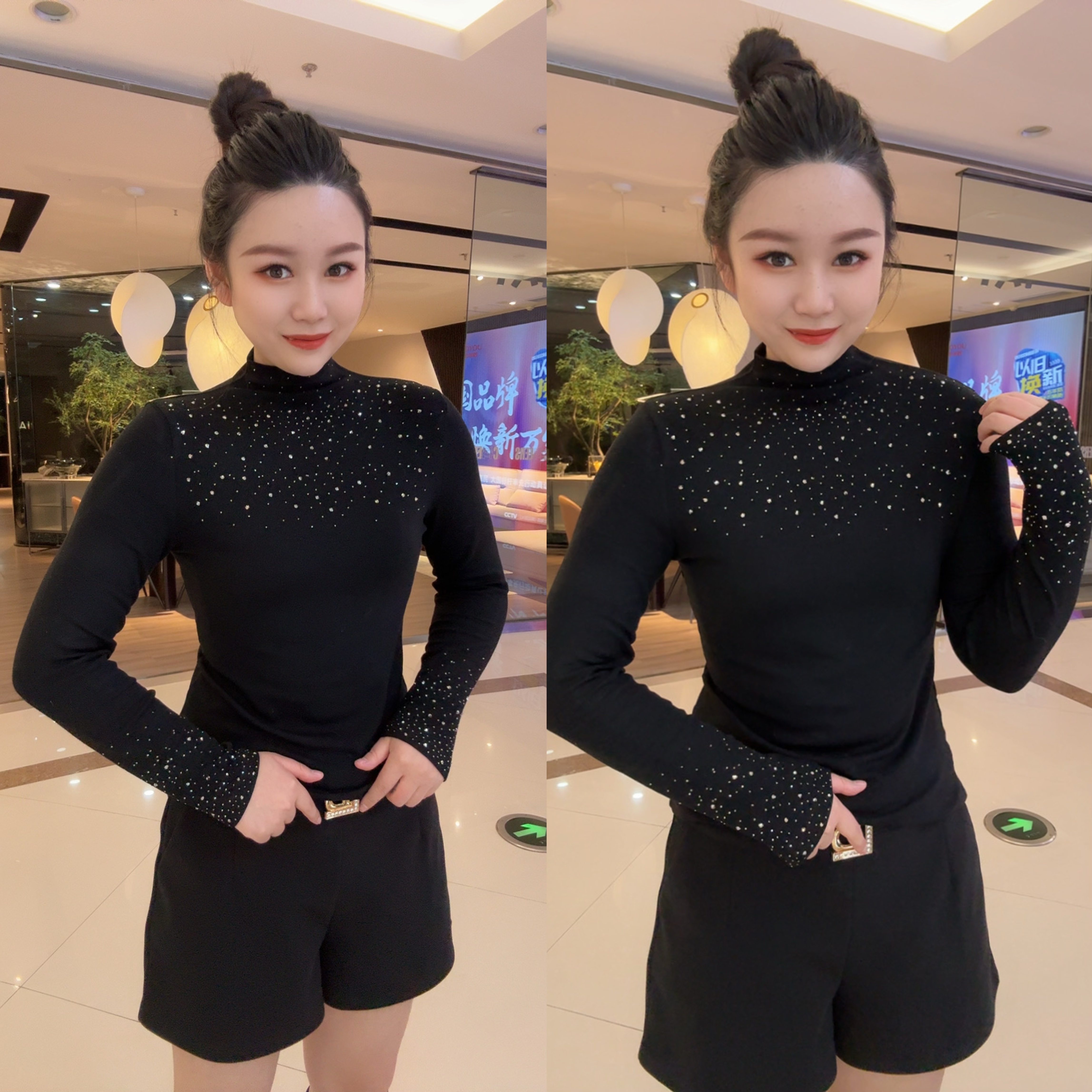 慕斯绒满天星满钻打底衫