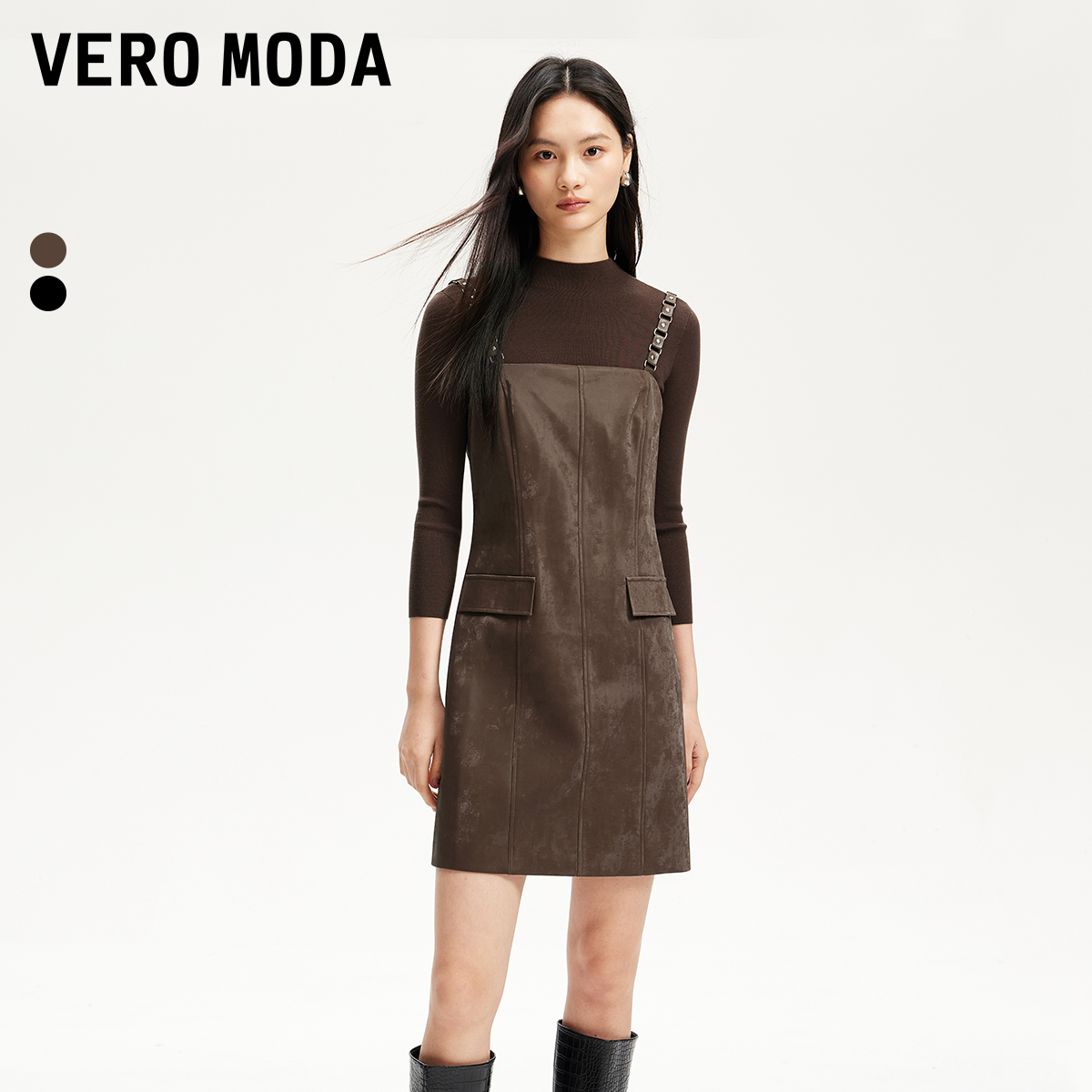 VeroModa连衣裙女2025新款光泽感面料口袋千金清冷感贵系衣服松弛