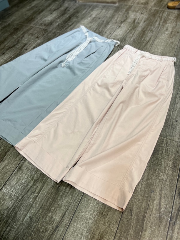 夏季半松紧腰蕾丝腰带显瘦宽松直筒阔腿女九分休闲裤春夏
