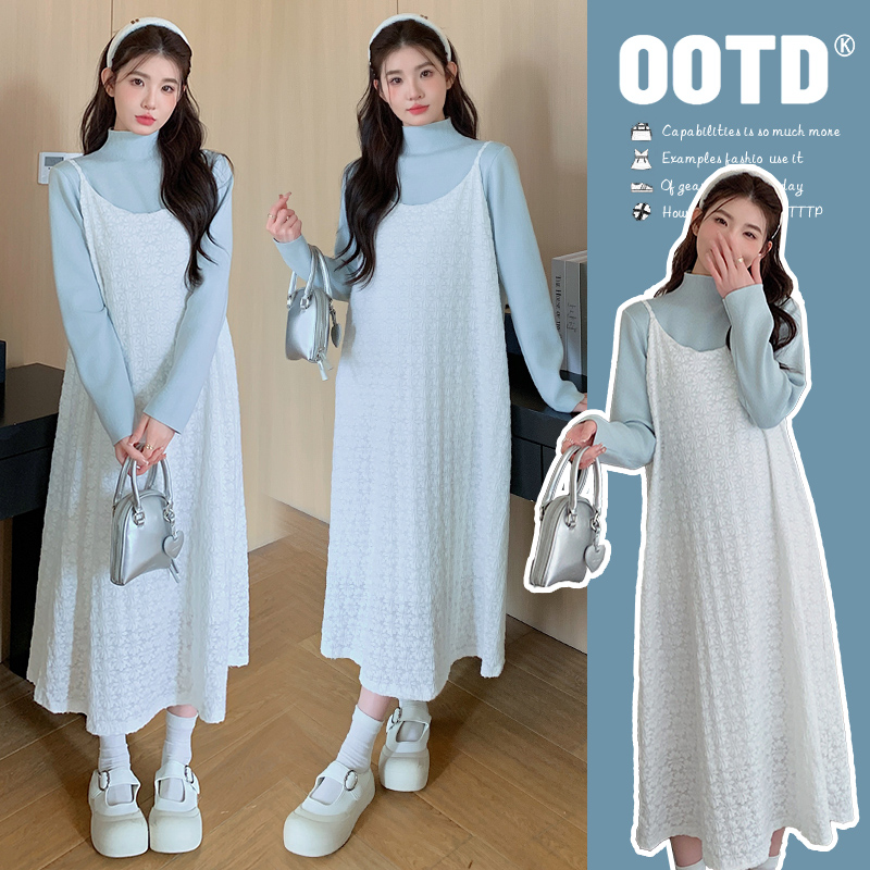 孕妇秋装裙子2025秋季潮妈孕期法式穿搭蕾丝吊带背心裙秋冬连衣裙