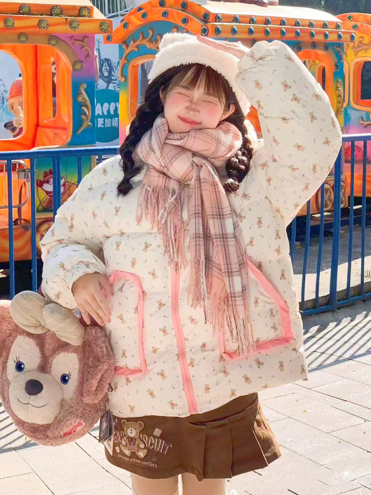 超可爱的印花棉衣加厚小个子学生韩系宽松棉服蝴蝶厚款小熊秋冬