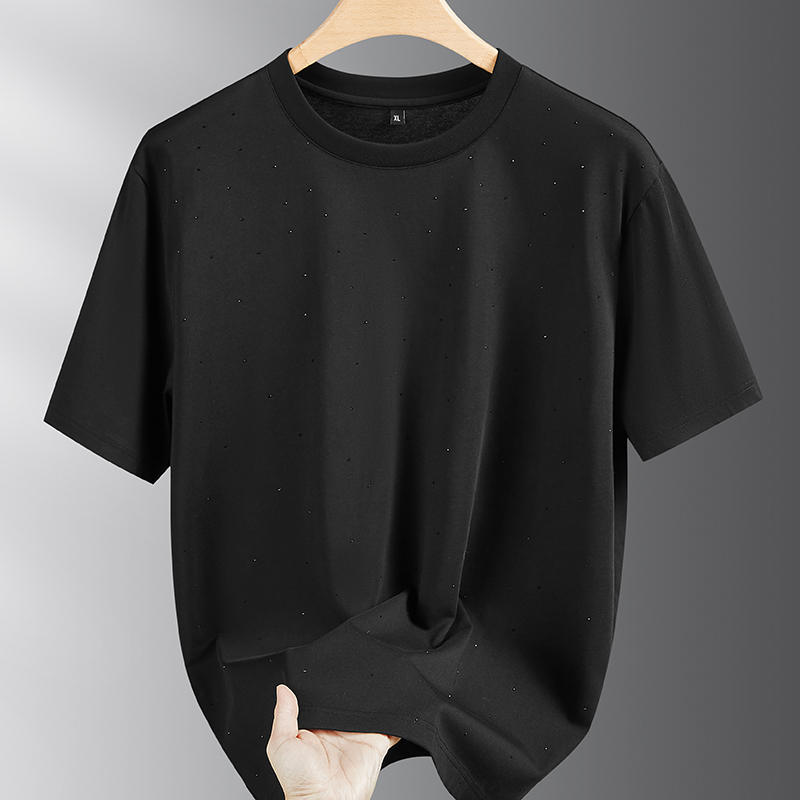 夏季爆款烫钻大码男士圆领丝光棉T恤