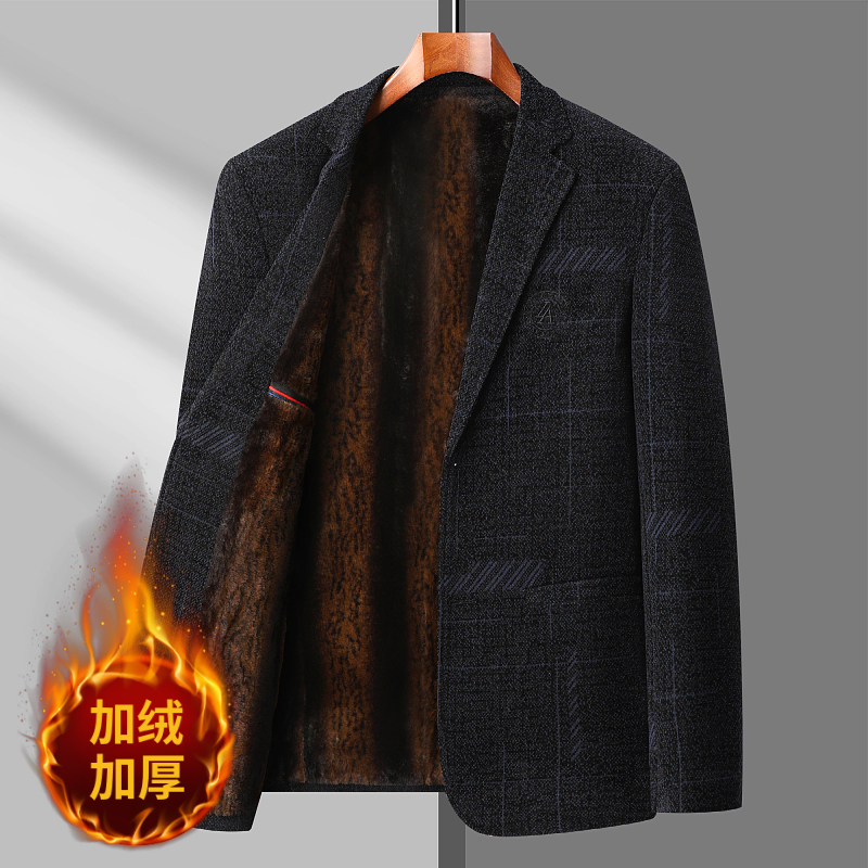绒加厚冬季保暖雪尼尔上装外套中老年男士西服