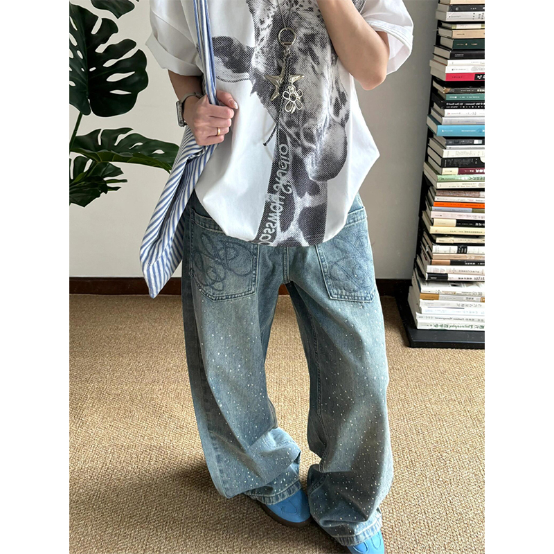 美式复古低腰弯刀牛仔裤女秋季新款宽松直筒阔腿拖地梧桐镰刀裤子