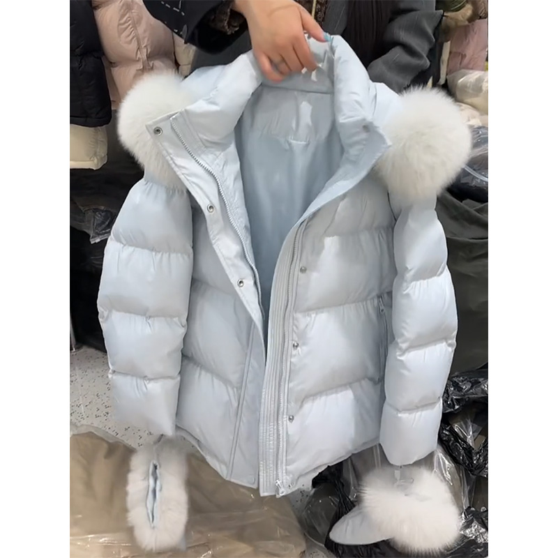 INS CEC韩系穿搭毛领连帽棉服女冬季新款加厚保暖百搭棉衣外套