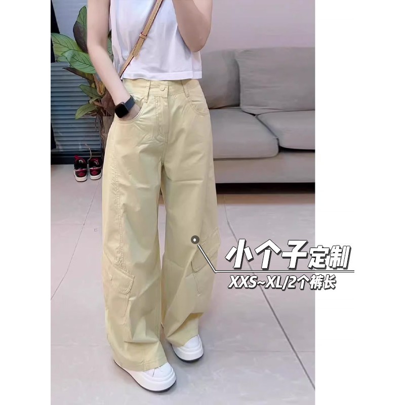 美式牛仔工装裤女秋季150小矮个子复古休闲拖地裤宽松高腰阔腿裤