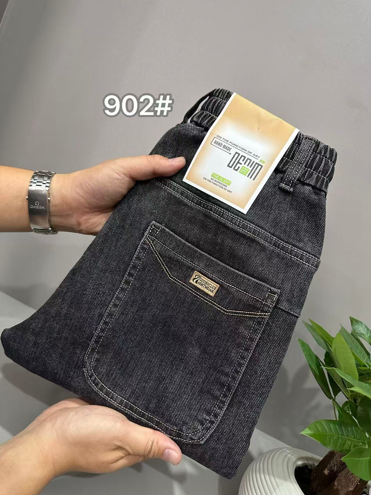 【杰克森2】秋冬厚款修身百搭小直筒弹力抽绳松紧腰男士牛仔裤