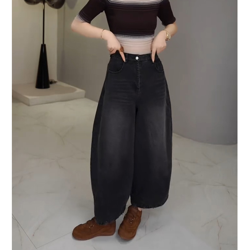 牛仔裤女士2025年冬季新款爆款裤子宽松小个子高腰弯刀阔腿裤黑色