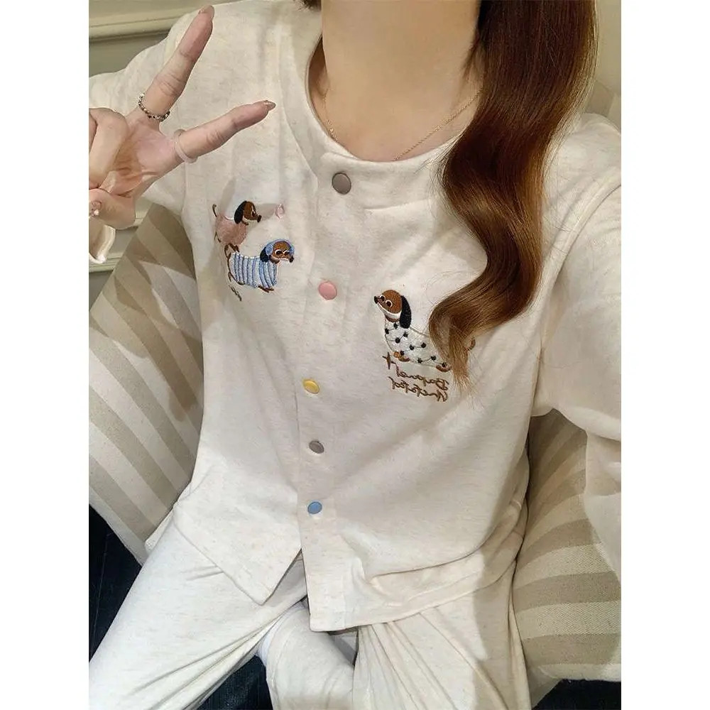 睡衣女款秋冬季新款带胸垫新家居服带胸垫卡通女秋季加厚睡衣套装