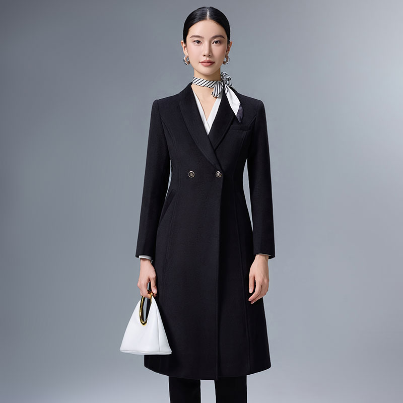 黑色毛呢大衣女2026新款秋冬加厚美容院珠宝店酒店经理工作服外套
