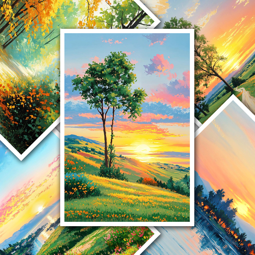 美术色彩风景临摹卡初中高级水粉丙烯图自助油画高清防水素材画室