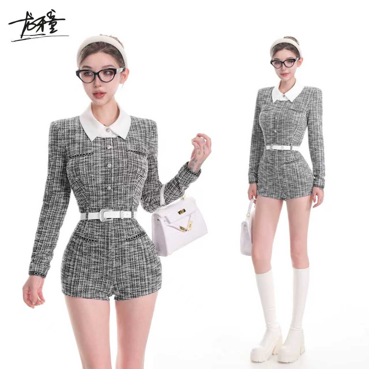 龙牙童推荐【连体小香风】秋冬少女感连体小香风短裤套装收腰显瘦