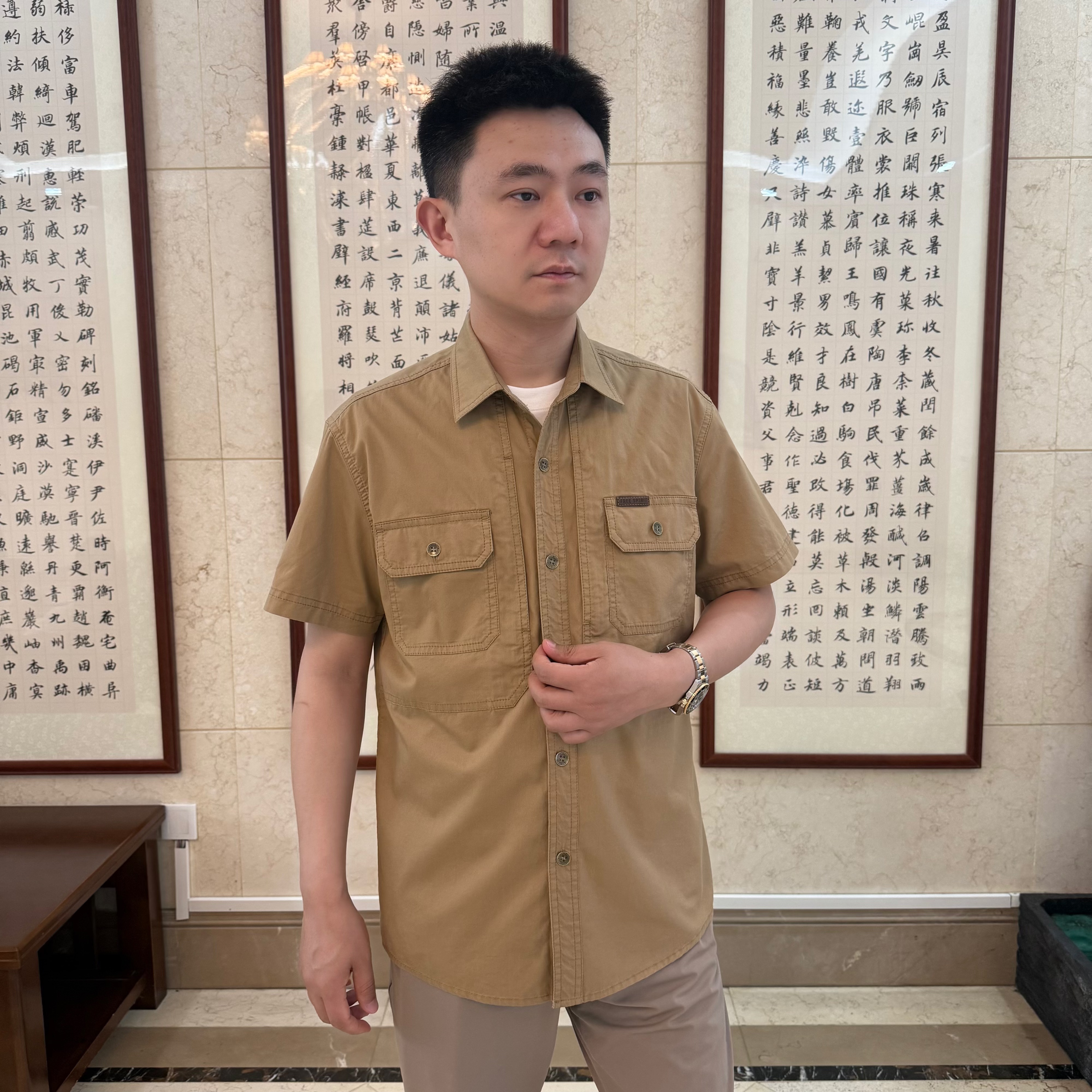 吉克金迪2025夏季新款短袖衬衫隐藏大拉链口袋休闲百搭时尚2135