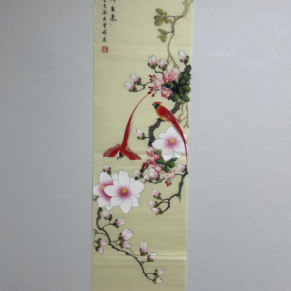 曾娟手绘花鸟画芯140X35老师随笔同款任发