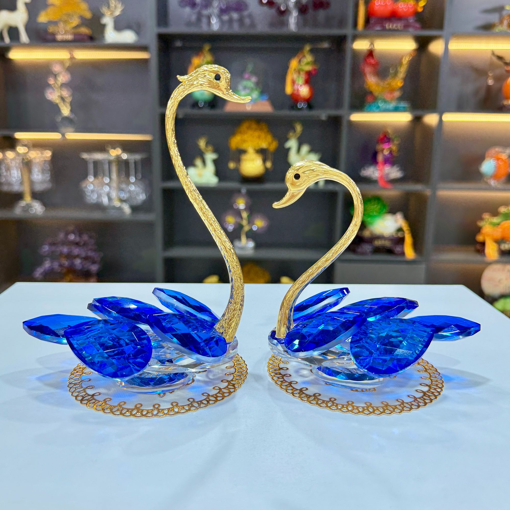K9水晶蓝色天鹅卧室摆件轻奢创意电视柜酒柜玄关装饰结婚礼物