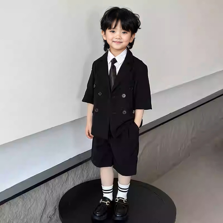 儿童小主持人礼服男童西装套装夏季短袖西服男孩演出生日走秀潮服