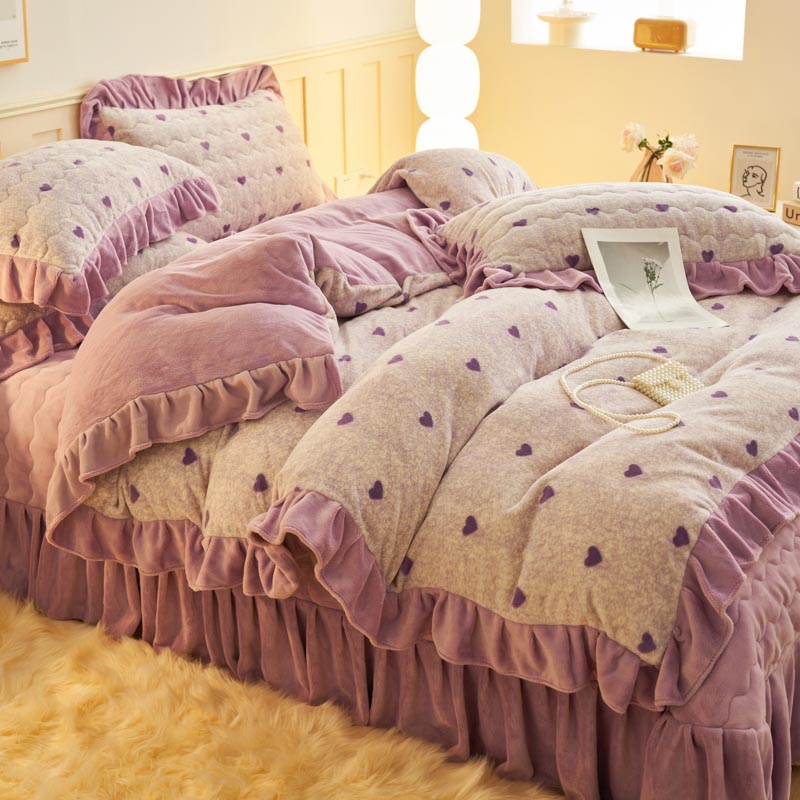 牛奶绒床盖款被套四件套加厚保暖双面绒四件套夹棉床单三件套床品