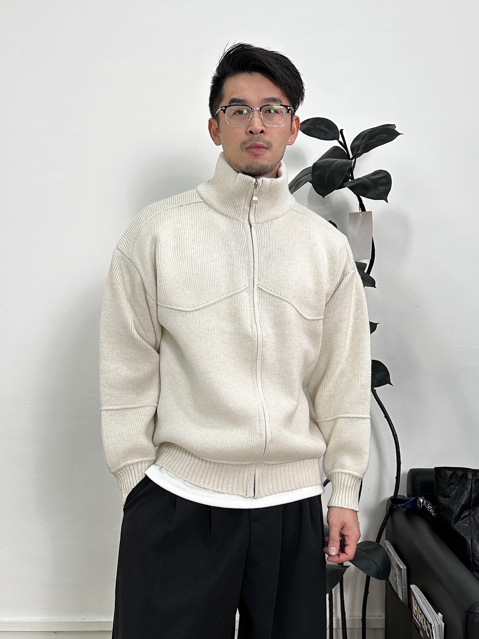 秋冬立领毛衣纯色长袖冬季翻领常规款针织衫商务潮流休闲保暖