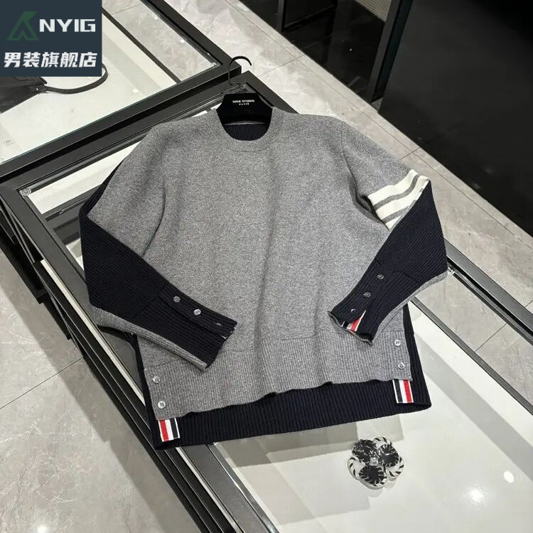 NYIG春季新款针织衫男士条纹休闲百搭长袖开衫轻奢潮牌毛衣TB线衣