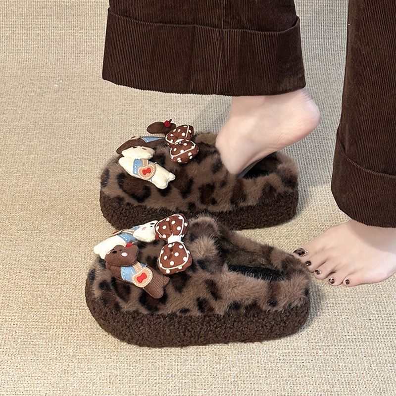 毛毛拖鞋女外穿2025新款秋冬加绒可爱厚底雪地靴巨好看包头棉拖鞋