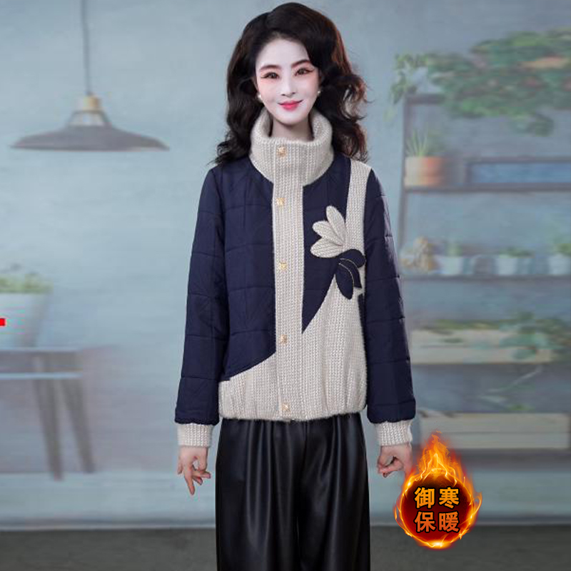 时尚夹棉加厚保暖短款外套女2025冬季新款撞色显瘦立领百搭棉服潮