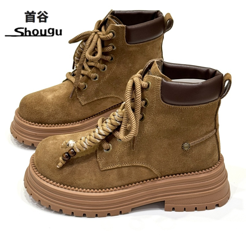 shougu/首谷马丁靴女2025秋冬新款厚底增高复古大黄靴英伦风短靴