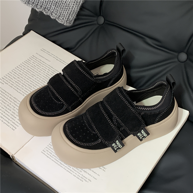 首谷SHOUGU正品面包鞋女2025秋季新款厚底魔术贴百搭松糕大头板鞋