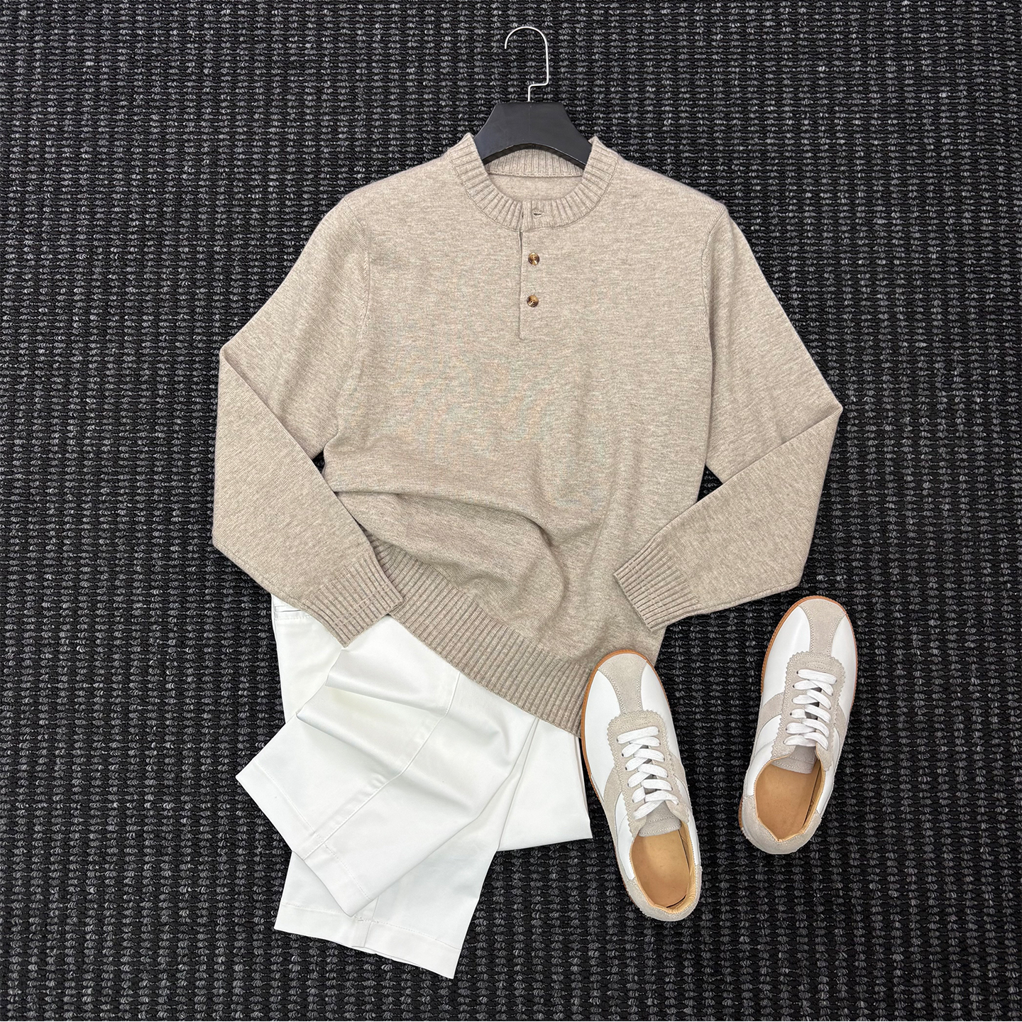 There isrice秋冬老钱亨利领羊毛针织衫男士时尚通勤休闲保暖毛衣