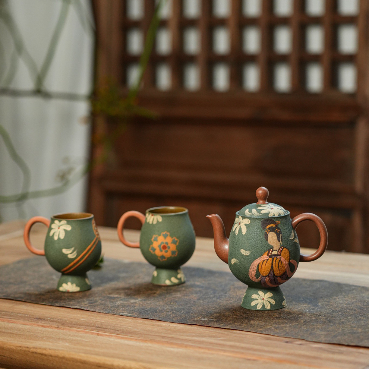 宝钿唐砂｜一壶两杯套组紫砂壶壶130ml杯子60ml