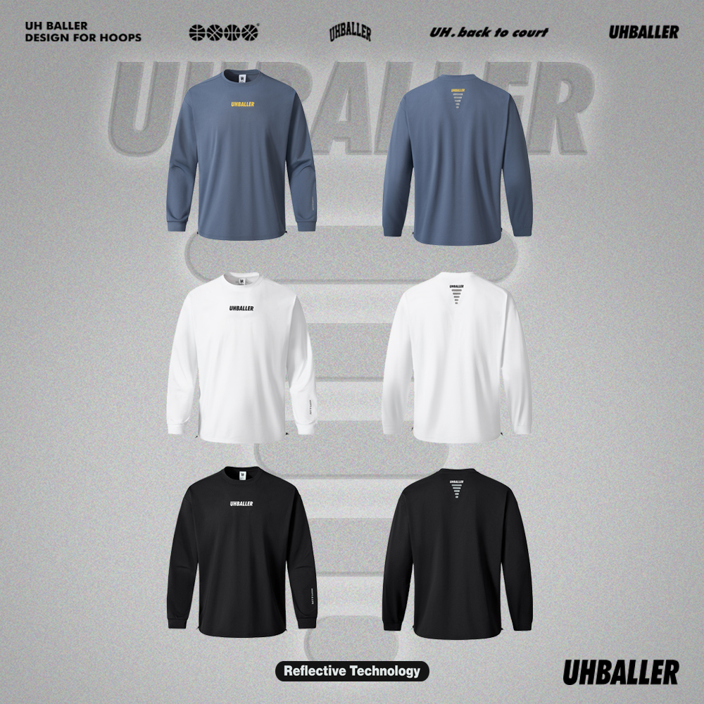 UHBALLER碎钻3M反光能量条速干吸湿排汗篮球跑步骑行健身百搭长袖