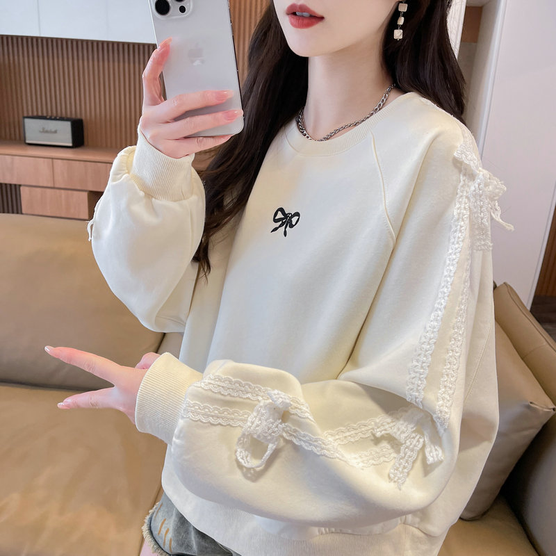 蕾丝花边蝴蝶结卫衣女2025新款春秋季韩版宽松设计感薄款上衣外套