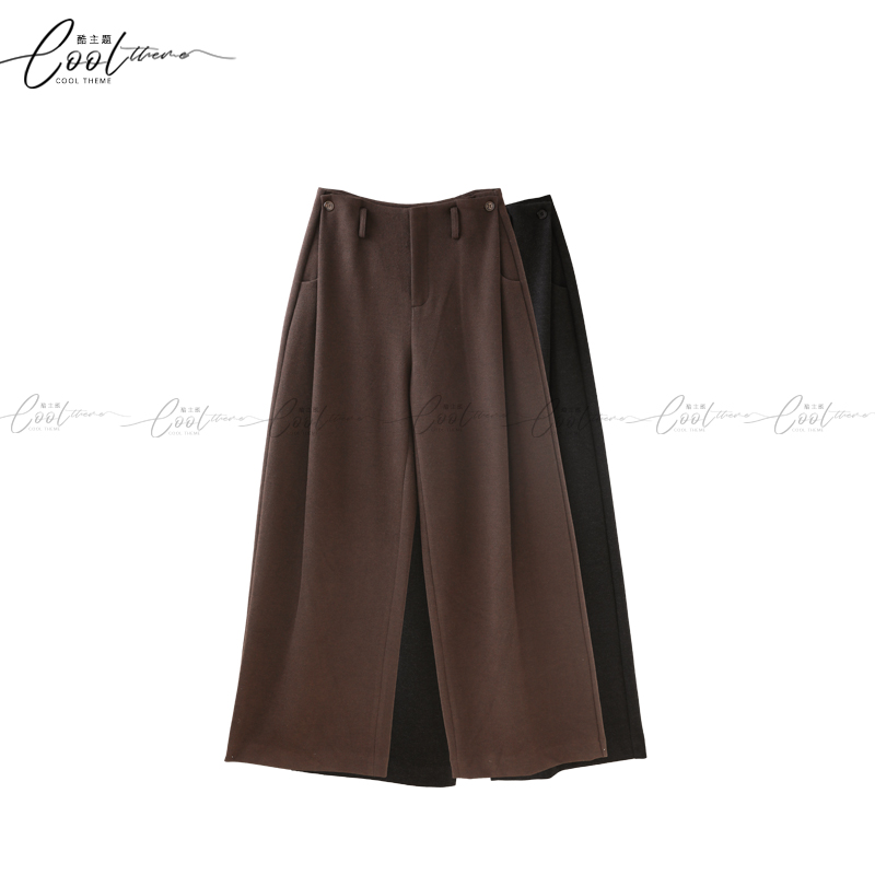 2025冬季复古休闲西裤垂感褶皱直筒裤牦牛绒+山羊绒