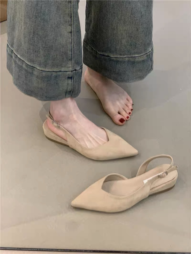 韩版包头后空单鞋女气质简约2025年夏季百搭透气低跟不累脚凉鞋女