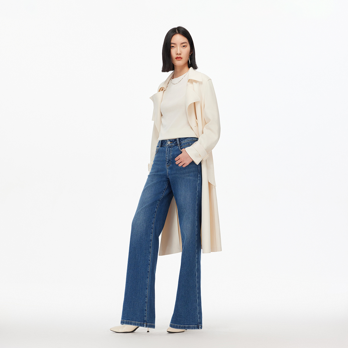 Vero Moda牛仔裤女2025秋季新款含棉做旧水洗加绒牛仔325332068