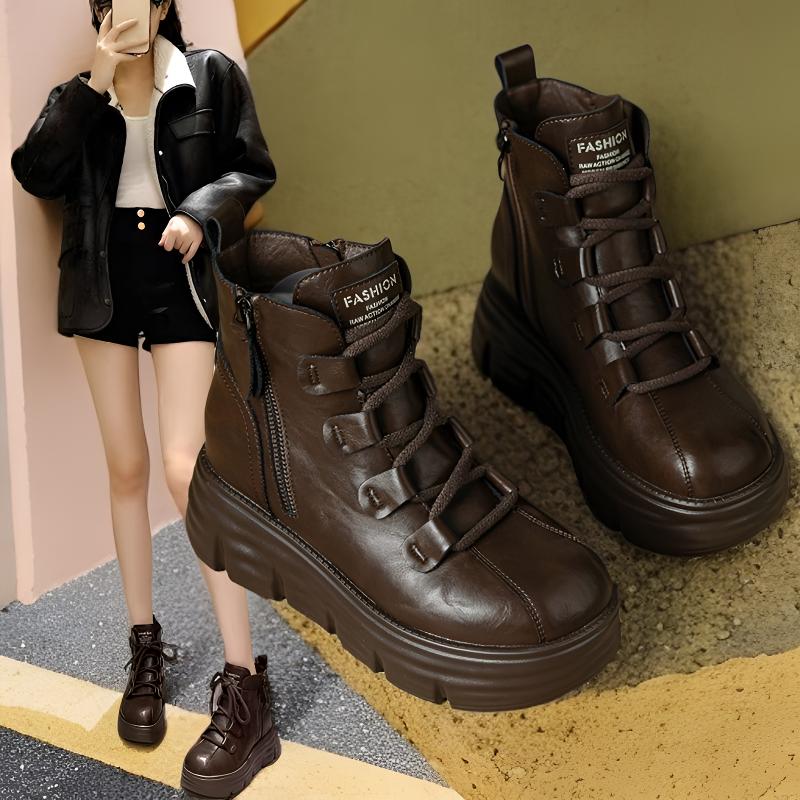 内增高8cm厚底真皮马丁靴女款小个子不累脚加绒短靴2025秋冬爆款