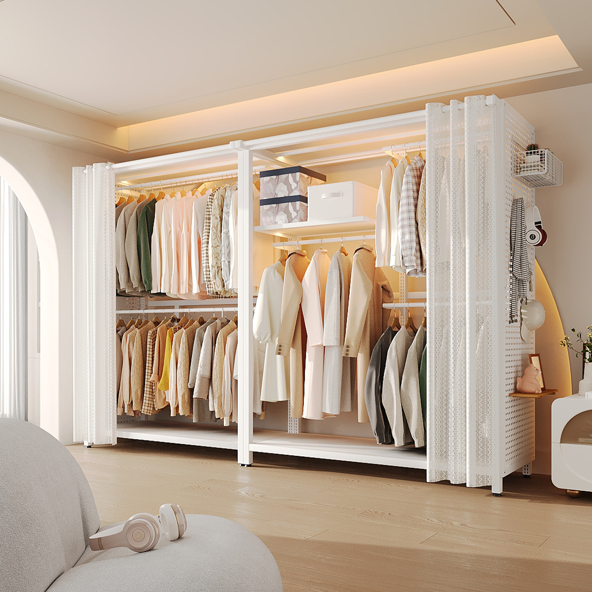 柜人乐洞洞板衣柜简易衣柜金属货架铁艺开放式衣服收纳柜储物柜