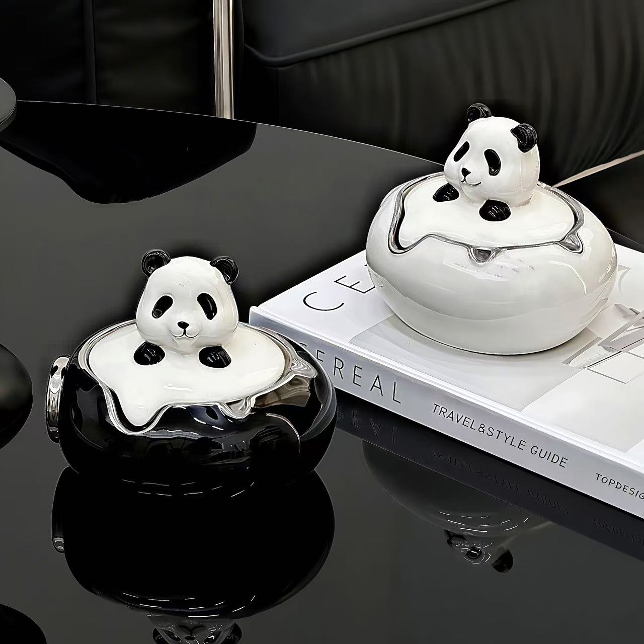 金卡佰熊猫烟灰缸高颜值可爱创意感家用客厅办公室陶瓷烟缸防飞灰