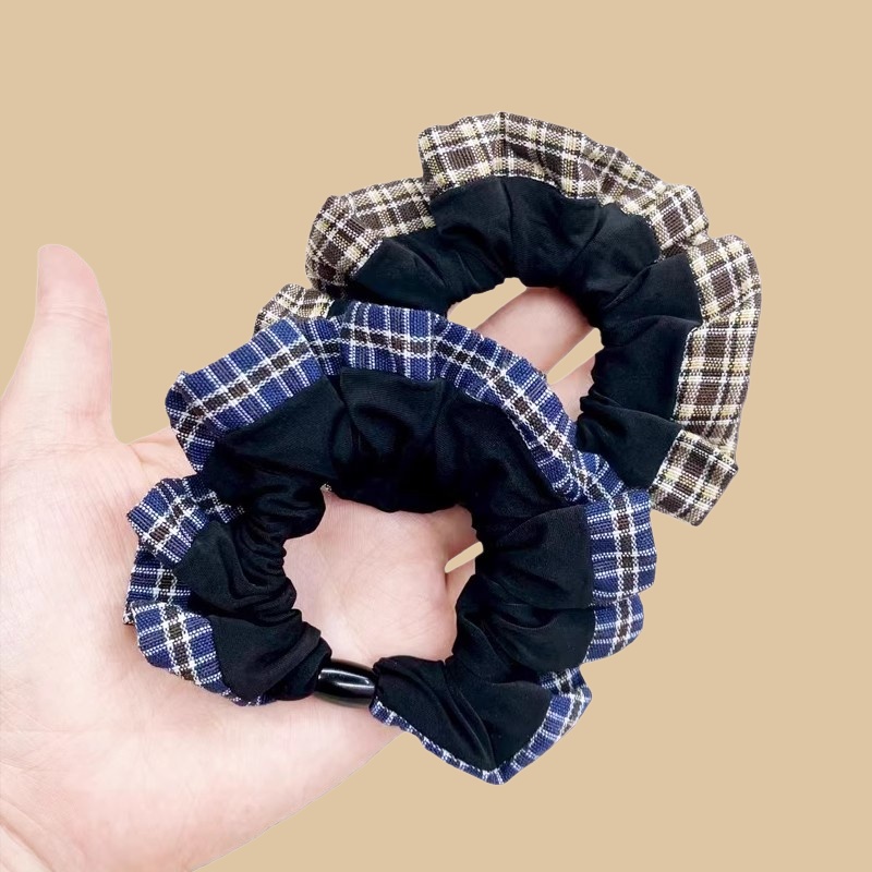 韩版ins格纹面膜发圈少女气质褶皱扎头发绳时尚简约头圈弹力皮筋