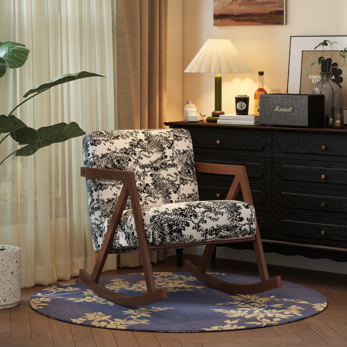 复古摇摇椅单人沙发椅中古风家用客厅阳台休闲躺椅大人摇椅靠背椅