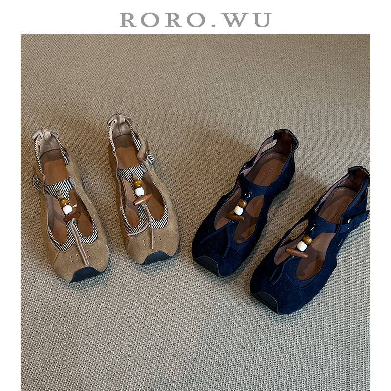 娆娆吴·牛皮休闲时尚小众百搭珠串装饰减龄通勤镂空凉鞋T601