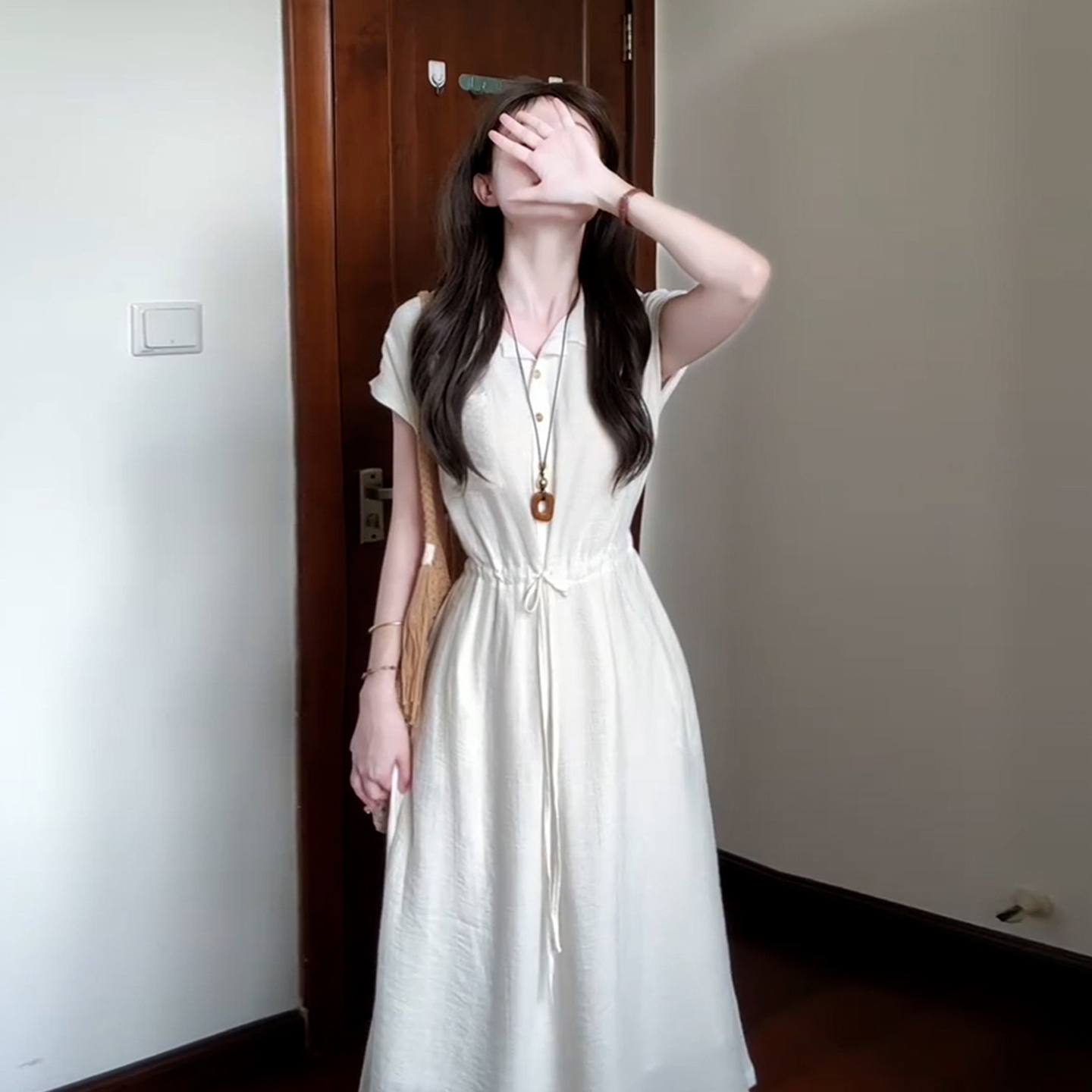 法式白色衬衫连衣裙子女夏季2025新款爆款气质高级感收腰显瘦长裙