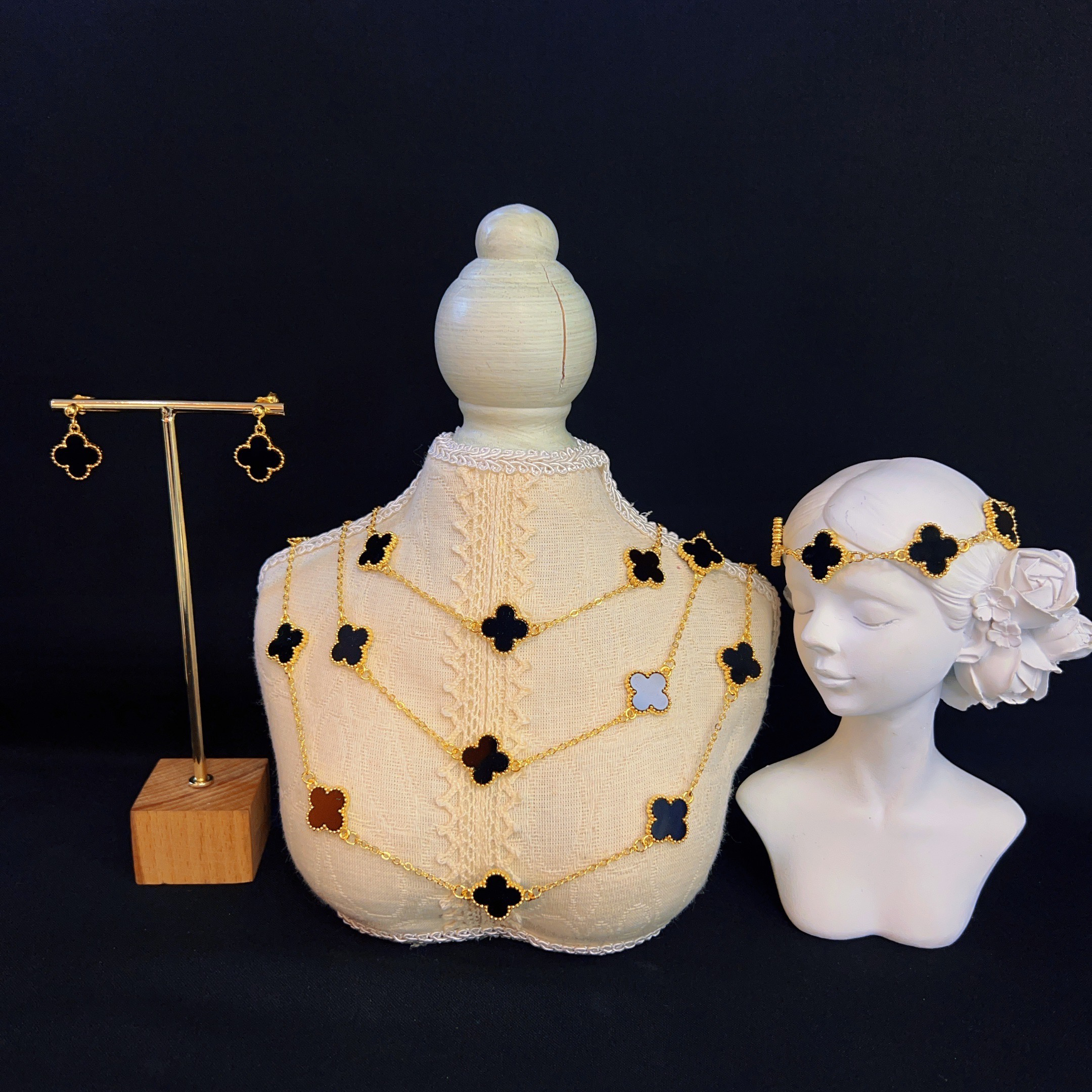 铜合金亚克力项链 哈尼西牧铜合金时尚华丽三件套#0007703