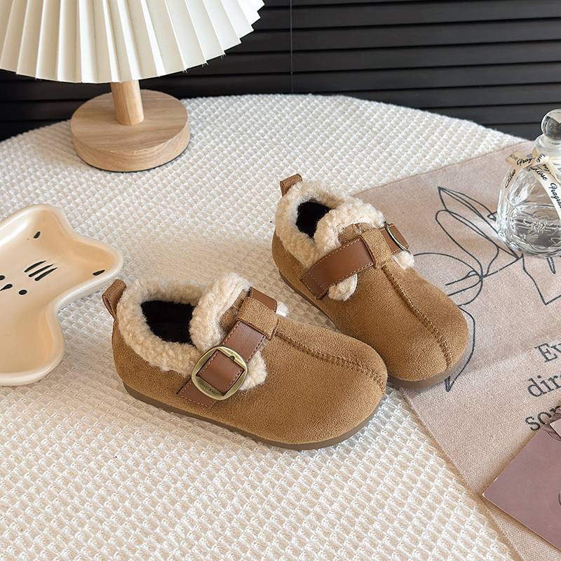 童梦晶女童勃肯鞋加绒儿童鞋2025冬季新款复古男女童二棉鞋豆豆鞋